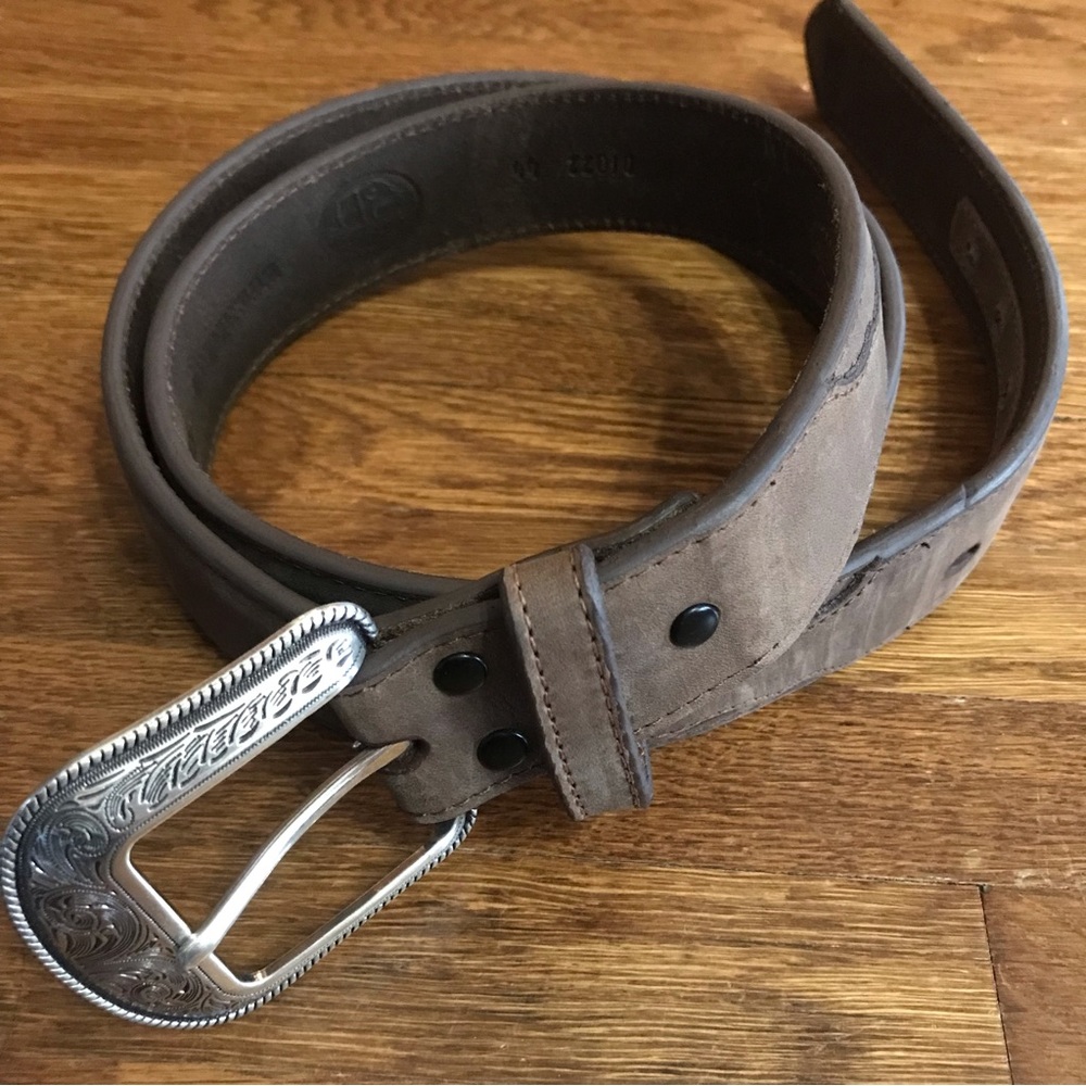 Mens 3D western belt leather New silver buckle 44 brown